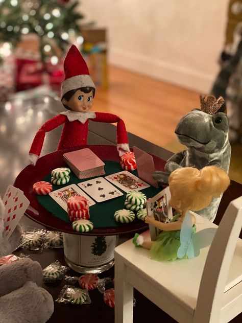 Elf On The Shelf Playing Cards, Elf Ideas Easy, Awesome Elf On The Shelf Ideas, Elf Activities, Elf Fun, Elf Ideas, Christmas Door Hanger, Shelf Ideas, Christmas Door