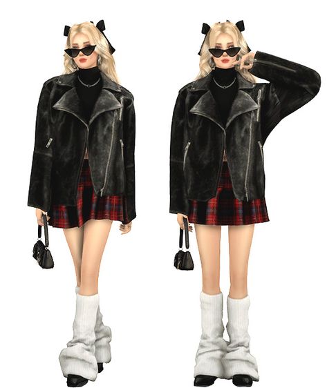 TS4 Daily Lookbook #68 Sims 4 Cc Leather Jacket, Sims 4 Cc 90s Clothes, Sims 4 Jacket Cc, 90's Punk, Blush Lips, Sims Lookbook, Ts4 Clothes, Mod Jacket, 90s Punk