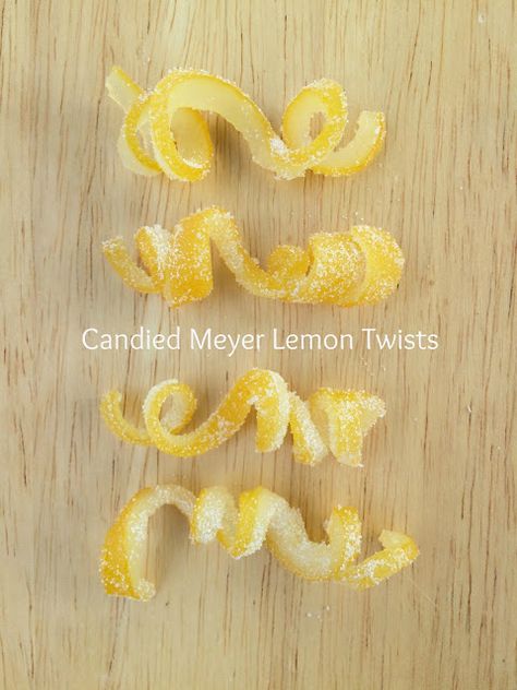 Candied Meyer Lemon Twists | Easy DIY, great for desserts or to decorate a cake | www.jacolynmurphy.com Lemon Birthday Cakes, Candied Lemon Slices, Lemon Birthday, Candied Lemon Peel, Meyer Lemon Tree, Lemon Dessert Recipes, Candied Lemons, Lemon Cupcakes, Gateaux Cake