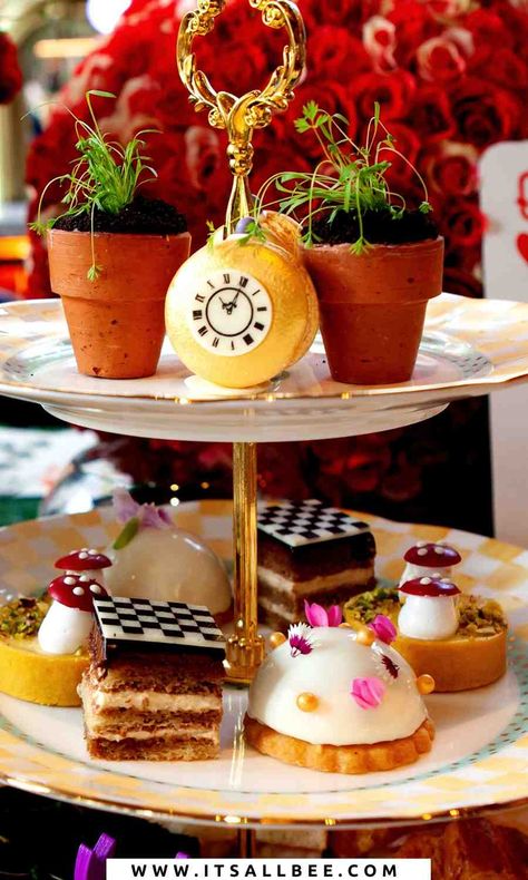 Guide to the best themed afternoon tea in london. From Disney themed afternoon teas to quirky, funky and unique on buses, yachts and themed rooms. Alice in Wonderland themed afternoon tea, Harry Potter theme, NYC, English tea, Indian themed and more! #London #foodie #gastronomy #itsallbee Afternoon Tea Theme Party, Alice In Wonderland Afternoon Tea Ideas, Afternoon Tea Presentation Ideas, Themed Afternoon Tea, Alice In Wonderland High Tea, Alice In Wonderland Sandwiches, Alice In Wonderland Afternoon Tea, Harry Potter Afternoon Tea, Alice In Wonderland Treats