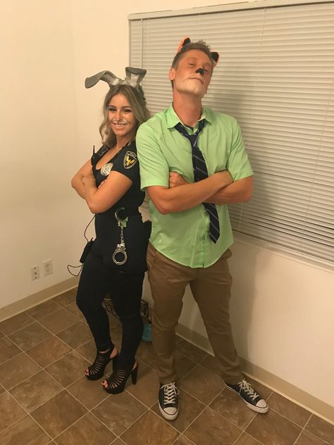 Officer Hops And Nick Costume, Judy Hops Halloween Costumes, Nick Wild And Judy Hopps Costume, Nick And Judy Halloween Costumes, Judy Hoops And Nick Wilde Costume, Zootopia Nick And Judy Costume, Judy Hops And Nick Wilde Costume, Judy And Nick Costume, Zootopia Couple Costume