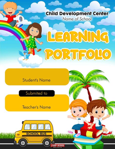 Cover Design For Portfolio, Cover For Portfolio Design, Preschool Cover Page, Cover Page For Portfolio, Kindergarten Cover Page, Portfolio First Page Design, School Cover Page Design, Portfolio Front Page Design, My Portfolio Cover Design