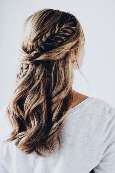 Tie it with a fishtail braid || hair, hair style, updo, hair do, braid, fish tail braid, Fishtail Braid Hairstyles, Fishtail Braids, Hairstyle Tutorials, Dresses For, For Wedding, Open Hairstyles, Fishtail Braid, Haircut Styles, Beauty Hair Makeup