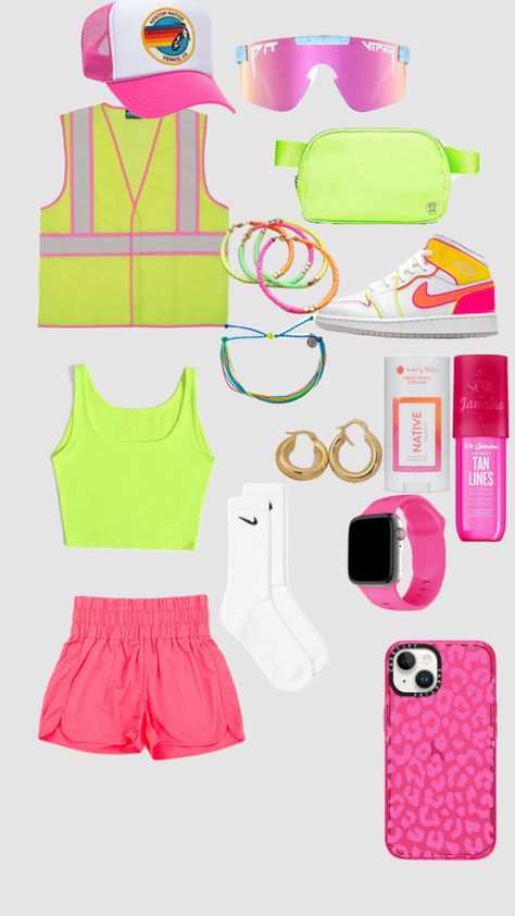 neon fit Neon Day Spirit Week Outfit, Neon Construction Worker Costume, Cute Neon Outfits, Fnl Fits, Neon Outfit Ideas, Neon Fits, Neon Party Outfits, Preppy Halloween, Ella Bella