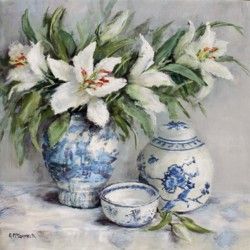 Original Painting on Panel - Lilies with Blue & White - Postage is included Australia Wide Vase Painting, Blue And White Vase, White Vase, Still Life Art, Blue Vase, White Vases, Color Of Life, Delft, White Art