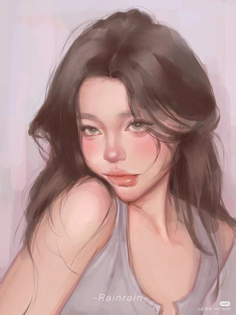 How To Color Semi Realistic Skin, Watercolor Semi Realism, Female Oc Sketch, Digital Art Semi Realism, Semi Art Style, Semi Realistic Hair, Semi Realism Digital Art, Semi Realistic Painting, Semi Realism Art Style