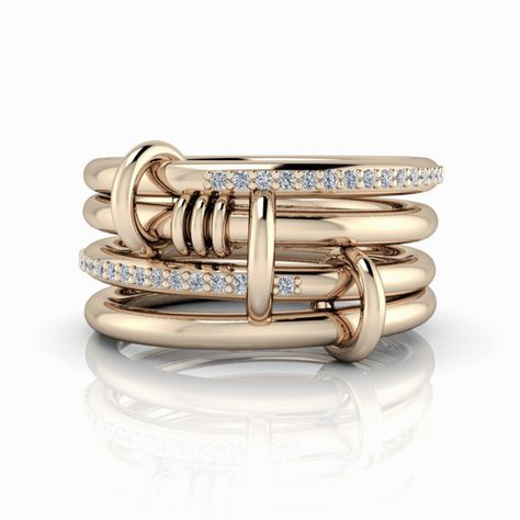 These trendy Connected rings is the perfect gift for any fashion-forward individual. Choose from moissanite or lab grown diamonds, polished or a brushed finish. Its unique design allows for effortless stacking, making it a must-have accessory for any upscale ensemble. Connected Rings: (1) Plain Band (1) Plain Band with fixed links (2) Bands Colorless Moissanite or upgrade to Lab Grown Diamonds, GH Color, SI1 Clarity. (3) Link Connectors .20 carat total weight. Connected Rings Sizing, Order your Stack Ring, Trendy Rings, Multi Band Ring, Trendy Ring, Plain Bands, Forever One Moissanite, Silver Stacking Rings, Boutique Design, Gold Diamond Rings