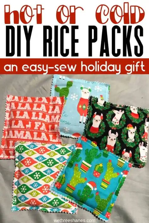 How to Make a Homemade Rice Pack for Heating or Cooling | We Three Shanes Rice Warmers Diy Heating Pads, Diy Rice Heating Pad, Diy Rice Bags, Rice Heating Bags, Rice Bag Heating Pad, Diy Ice Pack, Homemade Heating Pad, Rice Warmer, Rice Heat Pack