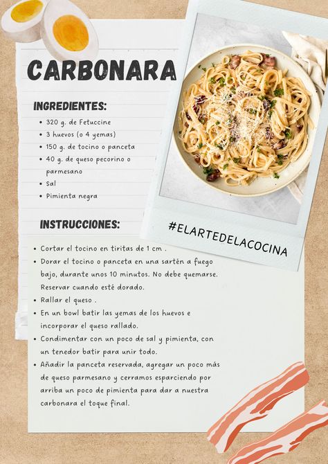 Pasta A La Carbonara, Pasta Carbonara Recipe, Pasta Italiana, Recipe Drawing, Carbonara Recipe, Pasta Carbonara, Carbonara Pasta, Spaghetti Carbonara, Clean Eating Diet