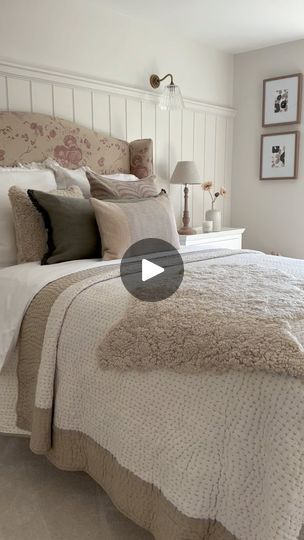 13K views · 2.1K reactions | Evening! Bedroom details..  with a subtle pop of pink!💕 This bedroom is painted in ‘Salt’ by Neptune. The panelling, with the rebated dado, was sourced from @theenglishpanellingcompany & this is their standard groove panelling.  The antique brass wall lights with their glass fluted shades, were from @jimlawrencemade.  Linen headboard @neptunecambridge  Throw @neptunecambridge  Pink cushion @oka  Bedside drawers @neptunecambridge  Hope you’ve all had a good week so far xx  #bedroom #bedroomdecor #bedroomdesign #bedroominspo #popofcolor #pink #bedroom #headboard #bedding #cushions #viralreel #panelling #bedroomideas #ideas #details #walldecor #walllights #paint #interiordecor #interiorinspo #interiorideas #interiorstyling #interiorinspiration #interiordetails #i Bedroom Panelling, Dream Inspiration, Brass Wall Lights, Bedroom Details, Bedside Drawers, Linen Headboard, Bedroom Reveal, Mattress Bed, Pink Cushion