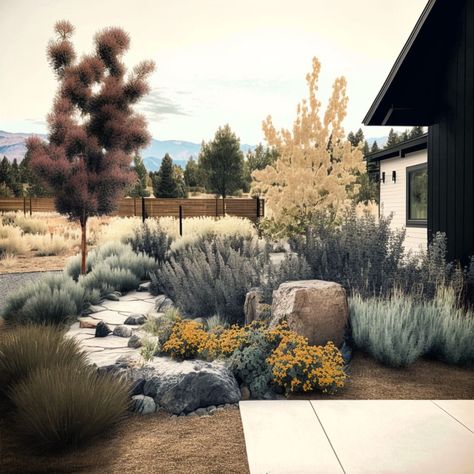 Mountain Desert Landscaping, Rocky Mountain Garden, Mountain Garden Design, Colorado Style Landscaping, Modern Country Landscaping, Modern Rustic Landscaping, Modern Mountain Landscaping, Modern Contemporary Landscape Design, Colorado Garden Ideas