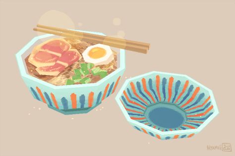 Ghibli foods - Ramen by hyamei Ham And Noodles, Ghibli Food, Low Poly Character, Low Poly Games, Food Time, Food Illustration Art, Low Poly Art, Illustration Food, 3d Modelling