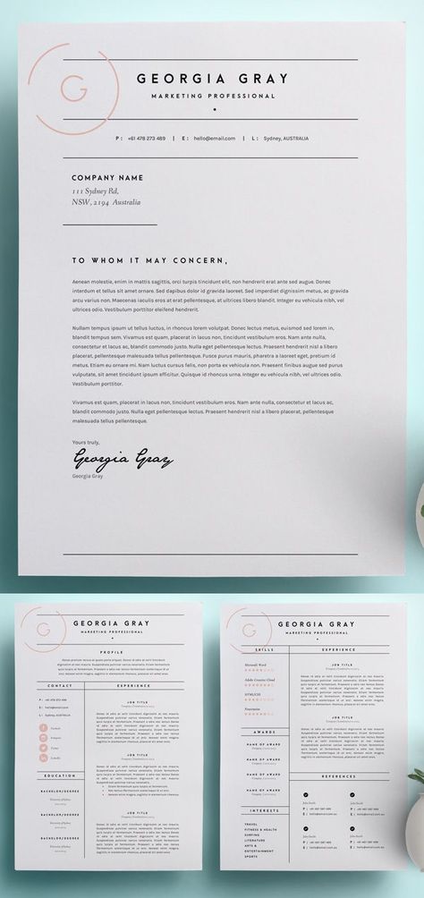 Resume Template 3 Page | CV Template Cover Letter Creative, Cover Letter Graphic Design, Graphic Design Cover Letter, Simple Cv Design, Cover Letter Layout, Resume Inspiration, Letter Layout, Minimal Cv, Creative Cover Letter