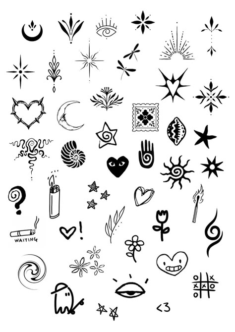 Flash Art Tattoos For Women Simple, Small Handpoke Tattoo Ideas, Small Beginner Tattoos, Little Stick And Poke Tattoos, Cute Easy Tattoos, Small Tattoos Placement, Finger Tattoo Stencil, Easy Hand Tattoos, Small Doodle Tattoos