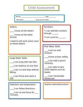 Easy to use quick assessment guide for teachers evaluating young children. Assessments For Two Year Olds, Needs Assessment Template, Assessment And Rating Childcare, Early Childhood Assessment, Preschool Assessment Forms, Preschool Organization, Preschool Assessment, Printable Programs, Evaluation Form