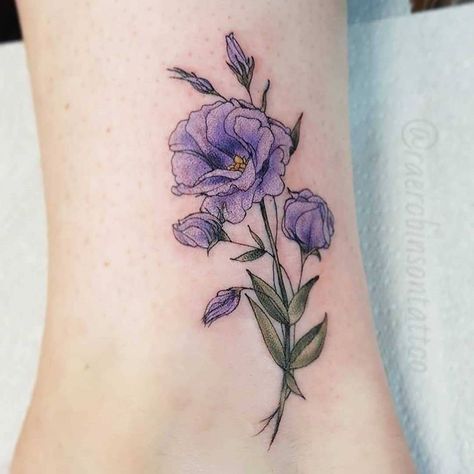 Violet Flower Hand Tattoo, Lisianthus Tattoo, Tattoo Men Arm, Mother Daughter Tattoo Ideas, Lisianthus Flower, Purple Flower Tattoos, Deer Tattoos, Daughter Tattoo Ideas, Floral Arm Tattoo