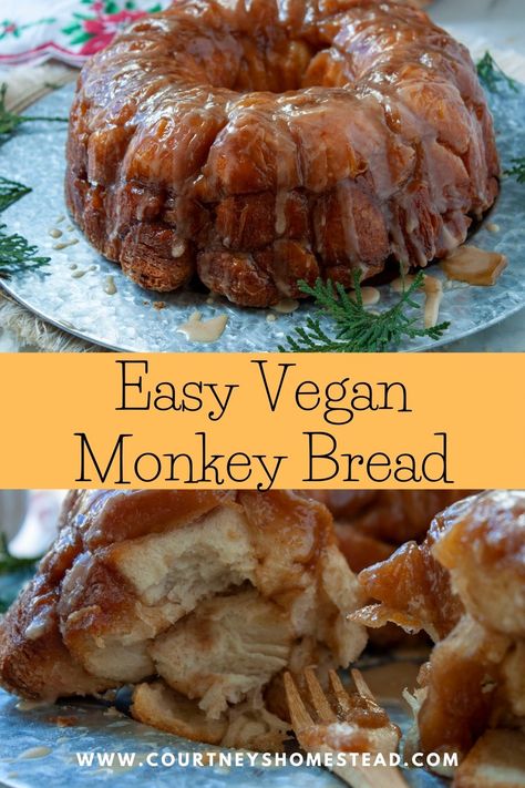 Vegan Monkey Bread - Courtney's Homestead Vegan Monkey Bread Recipe, Dairy Free Monkey Bread Pull Apart, Vegan Monkey Bread Easy, Monkey Bread Vegan, Healthy Monkey Bread Recipe, Dairy Free Monkey Bread, Vegan Brunch Ideas, Vegan Monkey Bread, Vegan Baked Goods