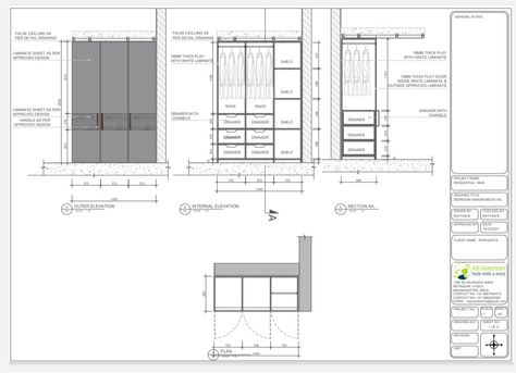 5ft Wide wardrobe made with 18mm commercial ply with white laminate sheet inside and shutter with pvc laminate finished. Pvc Laminate, Laminate Sheets, White Laminate, Detailed Drawings, Wardrobe Design, Autocad, Shutters, Design Details, Laminate