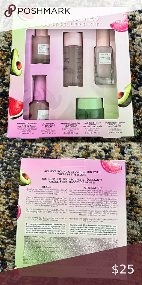 Glow Recipe Fruit Babies Bestsellers Kit Glow Recipe Fruit Babies, Avocado Melt, Glow Moisturizer, Watermelon Glow, Glow Recipe, Funny Pix, Dew Drops, Recipe Steps, Christmas List