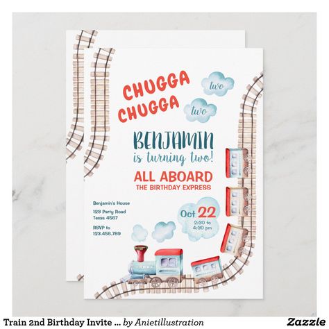 Train Watercolor, Train 2nd Birthday, Vintage Train Birthday Party, Train Birthday Invitation, 2nd Birthday Invite, Chugga Chugga Two Two, Train Theme Birthday Party, Train Invitation, Two Two