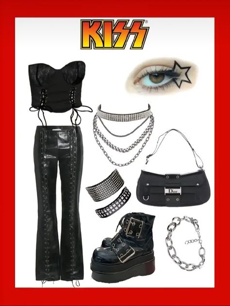 90s Rock Outfit, Metal Concert Outfit, Rock Band Outfits, Rockstar Aesthetic Outfits, Glam Rock Outfits, 80s Rock Fashion, Rockstar Girlfriend Aesthetic, 80’s Outfits, Girlfriend Clothes