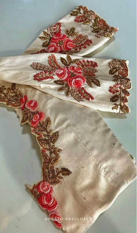 Simple Maggam Work Blouse Designs, Simple Maggam Work Blouse, Simple Maggam Work, Floral Work Blouse, Maggam Blouses, Work Blouse Designs, Blouse Works, Latest Bridal Blouse Designs, Maggam Work Blouse