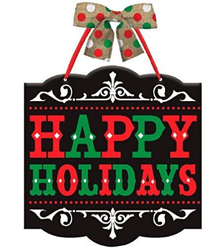 CakeSupplyShop Black Chalkboard Wooden Happy Holidays Wall/Door / Window Sign w/Burlap Bow & Ribbon Hanger #christmas #signs #christmassigns #christmastree #christmasgifts #christmasdecorations #christmaslights #christmasshopping #christmasparty #christmaspresent #christmasmarket #ChristmasSeason #christmasgiftideas #christmaswreath Happy Holidays Sign, Black Chalkboard, Burlap Bow, Christmas Hanging Decorations, Christmas Signs Wood, Kids Party Supplies, Sports Themed Party, Holiday Christmas Tree, Holiday Signs