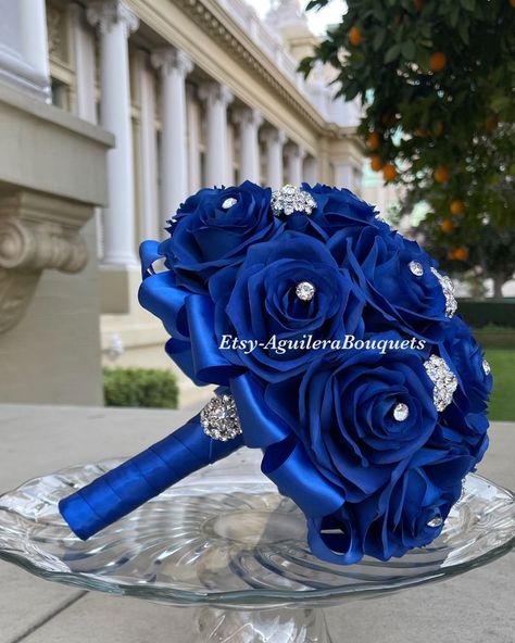 Royal Blue Bouquet Quince Royal Blue Bouquet Bridal Royal - Etsy Canada Quince Royal Blue, Royal Blue Quinceanera Ideas, Royal Blue Quinceanera Theme, Blue Quinceanera Ideas, Bouquet Royal Blue, Royal Blue Bouquet, Blue Quinceanera Theme, Royal Bouquet, Navy Blue Bouquet