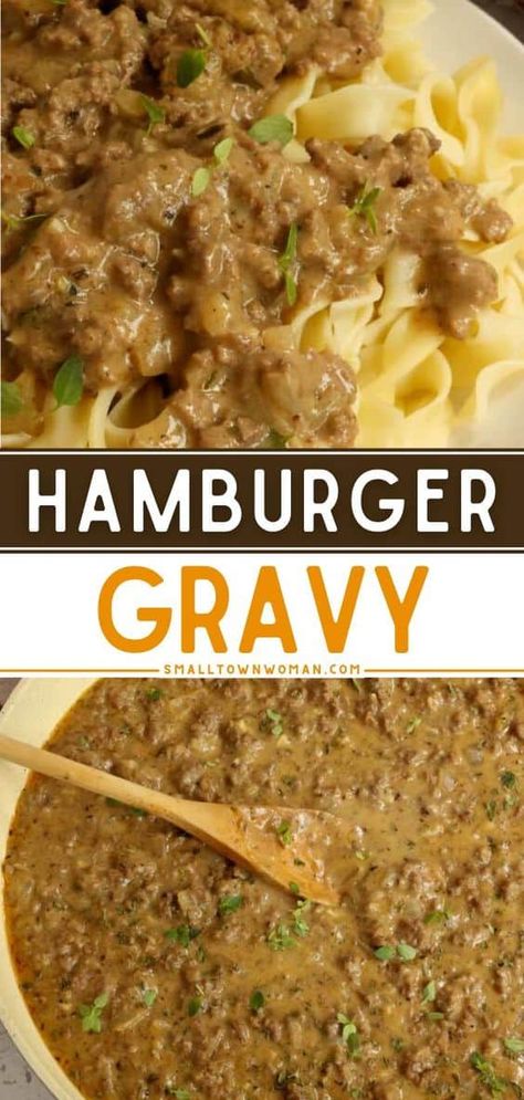 Hamburger Gravy Recipe, Hamburger Steak And Gravy, Brown Gravy Recipe, Hamburger Gravy, Homemade Mashed Potatoes, Hamburger Casserole, Beef Gravy, Hamburger Steak, Brown Gravy