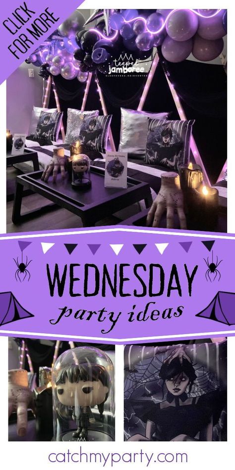 Wednesday Party Activities, Wednesday Sleepover, Wednesday Birthday Party Decorations, Wednesday Addams Birthday Party Ideas, Wednesday Themed Birthday Party, Wednesday Birthday Party, Wednesday Addams Party Ideas, Wednesday Addams Birthday, Wednesday Birthday