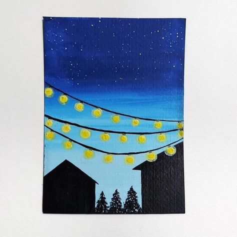 Simple Night Painting, Basic Acrylic Painting, Cute Easy Paintings, Basic Painting, Sky Art Painting, Acrylic Painting Diy, Teen Art, Small Canvas Paintings, Simple Canvas Paintings