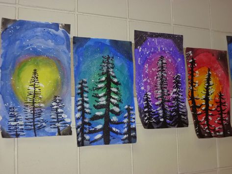 Art Projects For Elementary Students, Projects For Elementary Students, Art Projects For Elementary, January Art, Winter Paintings, Winter Art Lesson, Christmas Art Projects, Winter Art Projects, 4th Grade Art