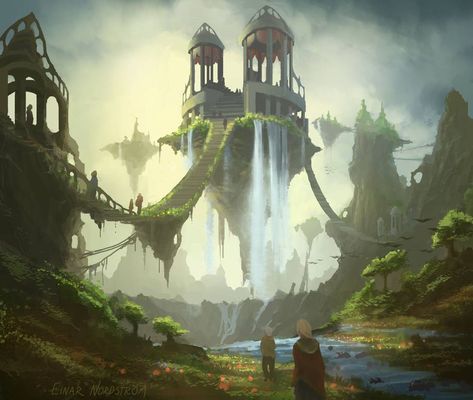 Sacred Architecture, Landscape Concept, Castle In The Sky, Fantasy City, Fantasy Castle, Fantasy Places, Fantasy Setting, Landscape Scenery, Fantasy Art Landscapes