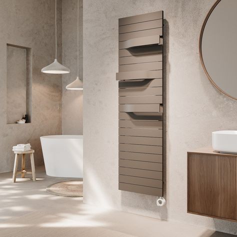 FREJA badkamerradiator | Instamat Bathroom Radiators, Electric Radiators, Energy Saver, Designer Radiator, Trendy Bathroom, Large Bathrooms, Ral Colours, Stylish Bathroom, Towel Holder