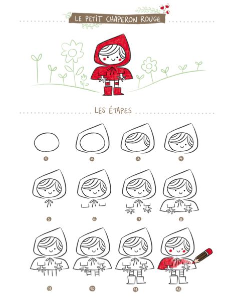 Apprends à dessiner le Petit Chaperon Rouge !  La leçon est accompagnée d’une vidéo et d’un tutoriel étape par étape afin de reproduire le dessin chez soi.  Et pour les personnes qui souhaitent aller plus loin dans la démarche, je propose un cahier d’exercice à télécharger. Kindergarten Books, D Images, Little Red Riding Hood, Red Riding Hood, Learn To Draw, Montessori, To Draw, Fairy Tales, Crafts For Kids