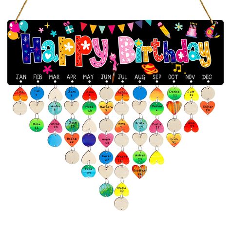 PRICES MAY VARY. What You Will Get：Never forget another birthday or anniversary with your very own Family Birthday Calendar. This uniquely designed Birthday Calendar comes with 1 x wood Happy Birthday calendar hanging plaque, 1 x durability hemp rope, 50 x wooden circles, 50 x wooden hearts, 100x metal ring fasteners. (PS: Only the happy birthday board has colors on it, and the hearts & circles wood pieces are not colored) Each Accessory Size: Board size: 15.75” x 4.72” x 0.16”; disc diameter: 1 Superhero Classroom Door Decorations, Birthday Reminder Board, Family Birthday Calendar, Reminder Board, Birthday Door, Birthday Tracker, Homemade Signs, Birthday Reminder, Fringe Backdrops