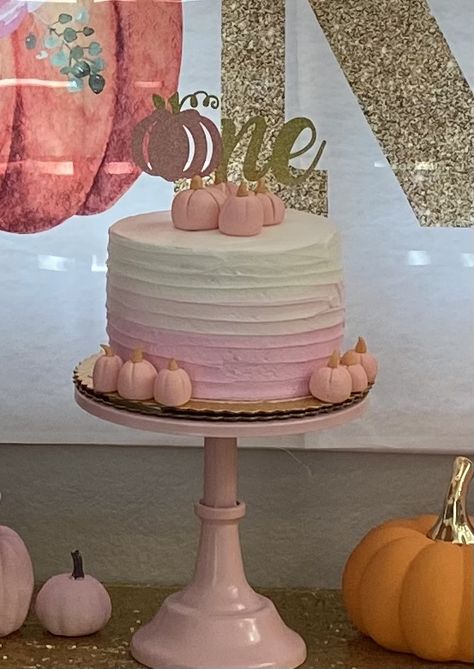 Our Pumpkin Is Turning One Cake, 1st Birthday Pumpkin Cake, Pumpkin Themed Smash Cake, October Smash Cake Ideas, Pumpkin Theme Cake Smash, Fall First Birthday Cake, Pumpkin Smash Cake 1st Birthdays, Pink And Orange Pumpkin Cake, Our Little Pumpkin Is Turning One Cake