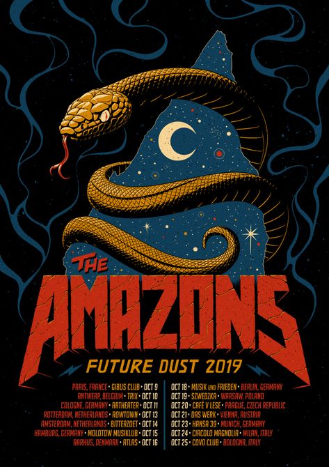 The Amazons Tour Posters on Behance Behance Poster, The Amazons, Rock Band Logos, Three Days Grace, Illustration Typography, Tour Poster, Antwerp Belgium, Musica Rock, Tour Posters