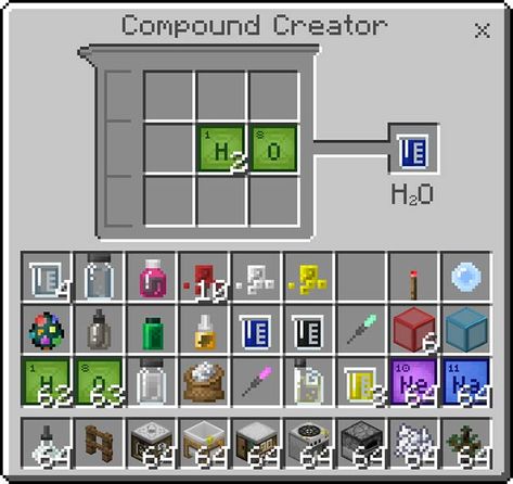 Minecraft: Education Edition compound creator Minecraft Chemistry Recipes, Minecraft Periodic Table, Minecraft Chemistry Lab, Science Lab Minecraft, Education Edition Minecraft Recipes, Minecraft Science, Minecraft Potions Recipes 1.19, Minecraft Crafting Recipes, Learn Chemistry