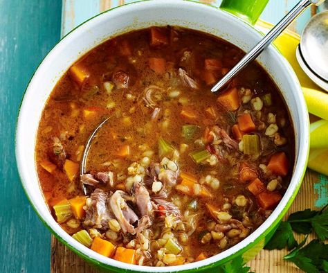 Lamb and barley soup Lamb Shank Soup, Weekly Recipes, Chicken Tikka Masala Recipes, Veg Soup, Australia Food, Barley Soup, Lamb Recipes, Crusty Bread, Winter Warmers