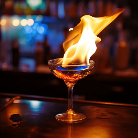 The Flaming Lamborghini is a potent concoction with a complex taste profile. It's sweet, creamy, and has a strong licorice flavor from the Sambuca, complemented by the coffee notes of Kahlua and the citrus kick from the Bols Blue Curacao. Flaming Lamborghini Cocktails, Flaming Lamborghini Drink, Irish Cream Cocktails, Baileys Irish Cream Cocktails, Flaming Cocktails, Flaming Drinks, Curacao Drink, Blue Curacao Drinks, Flaming Volcano