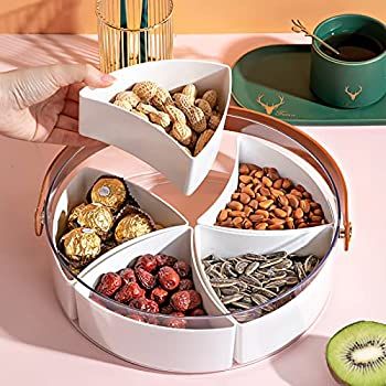 amokk Divided Serving Tray with Lid & Handle - 5 Plastic Compartments Storage Container - Platters for Candy, Fruits, Nuts, Snacks Parties Entertaining (Transparent) : Amazon.ca: Home Candy Fruits, Nuts Snacks, Snack Organizer, Party Food Dessert, Snack Platter, Portable Snacks, Fruit Box, Fruit Dishes, Snack Tray