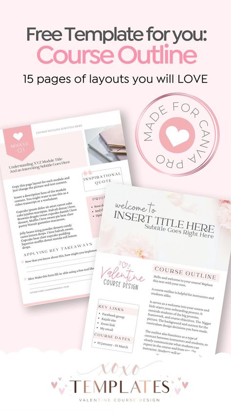 Free sample from my Canva Pro template collection. 15 payges including worksheets, checklists, cheat sheets and so much more 💗 Outline Sample, Course Outline, Digital Course, Workbook Design, Course Creation, Course Launch, Online Course Creation, Best Online Courses, Sweet Cupcakes