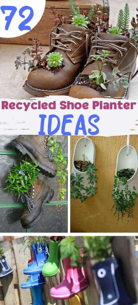 72 recycled shoe planter ideas – Recycled Crafts Recycle Pots For Plants, Recycled Garden Planter Ideas, Upcycle Planters, Plant Pot Ideas Recycled, Upcycled Planters, Creative Planter Ideas, Recycled Planters Upcycling, Glass Planter Ideas, Recycled Pots For Plants