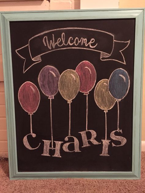 Baby Girl Shower Chalkboard. Balloons & welcome Chalkboard Balloons, Welcome Home Chalkboard, Baby Chalkboard Signs, Chalk Art Signs, Chalkboard Inspiration, Baby Shower Chalkboard, Edward Jones, Small Wedding Decor, Chalkboard Art Quotes