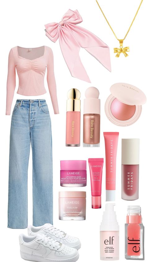 pink fit !! #pink#prettyinpink#pretty#fit#fitcheck#cute Pink Cute Outfits Girly, Baby Pink Outfit Aesthetic, All Pink Outfit Ideas, Pink Themed Outfits, Pink Clothes Outfits, Pink Style Outfit, Pink Outfits Casual, Pink Outfits Polyvore, Pink Aesthetic Clothes