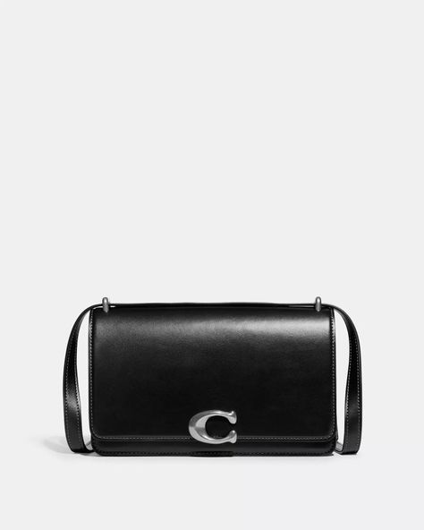 Coach | Bandit Black and Silver Shoulder Bag Silver Shoulder Bag, Shoulder Bag Coach, Suitcase Packing, Black And Silver, New Wardrobe, You Bag, Coach Bags, Calf Leather, Shoulder Strap