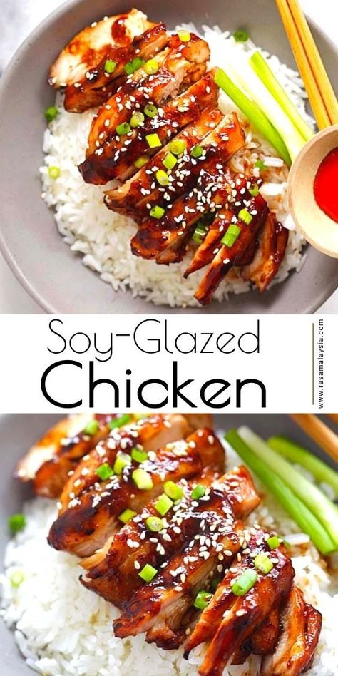 Chicken And Rice Recipes Soy Sauce, Sweet Soya Sauce Recipe, Chicken Thigh Soy Sauce Recipe, Chicken And Rice Soy Sauce, Soy Sauce Meals, Healthy Glazed Chicken, Sweet Glaze For Chicken, Asian Soy Sauce Chicken, Honey Soy Sauce Recipe