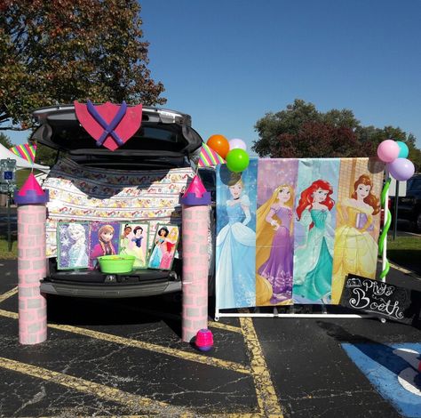 This was our idea for trunk or treat at Church, disney princesses theme with a princess backdrop or photobooth we also had a soumd system behind it with princess movies songs it was so beautiful and so muh fun for every body Trunk Or Treat Ideas For Cars Disney Princess, Trunk Or Treat Ideas For Cars Princess, Trunk Or Treat Princess Theme, Disney Princess Trunk Or Treat Ideas, Disney Themed Trunk Or Treat Ideas, Princess Trunk Or Treat Ideas, Disney Princess Trunk Or Treat, Princess Trunk Or Treat, Princess Backdrop