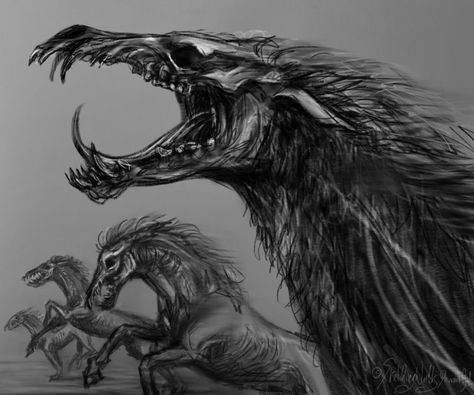 Creepy Dragon Art, Scary Horse, Horse Monster, Mares Of Diomedes, Horror Animals, Demon Horse, Creepy Animals, Ancient Dragon, Scary Animals